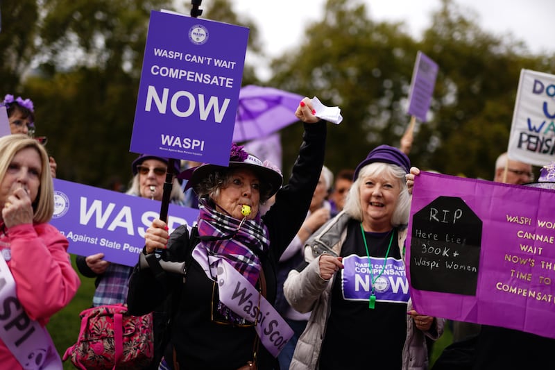 Women Against State Pension Inequality campaigners staged a protest outside Parliament on the day of the Budget in October