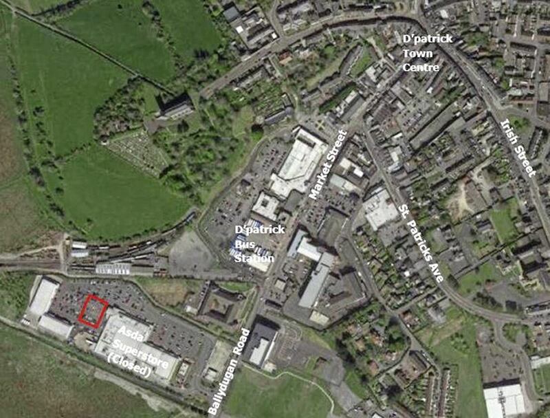 Aerial view showing where Asda&#39;a temporary store in Downpatrick will be located. 