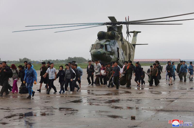 Thousands of people were evacuated in a ‘miraculous’ operation, Mr Kim said (Korean Central News Agency/Korea News Service via AP)