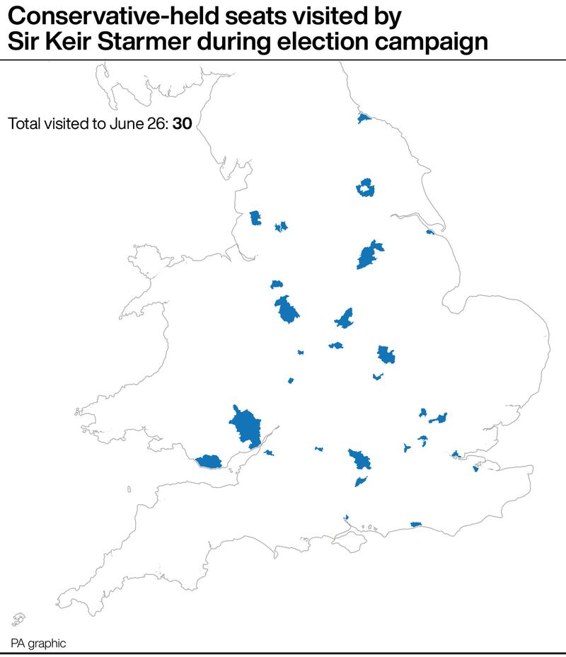 Conservative-held seats visited by Sir Keir Starmer during the election campaign