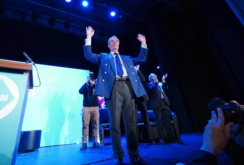 Reform UK leader Nigel Farage after speaking at Princes Theatre in Clacton