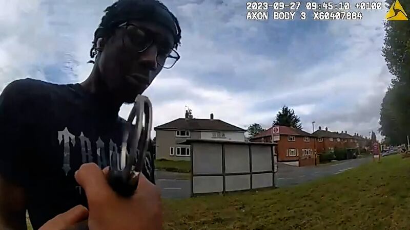 Screengrab from bodycam footage of the moment Hassan Sentamu was arrested for the murder of Elianne Andam