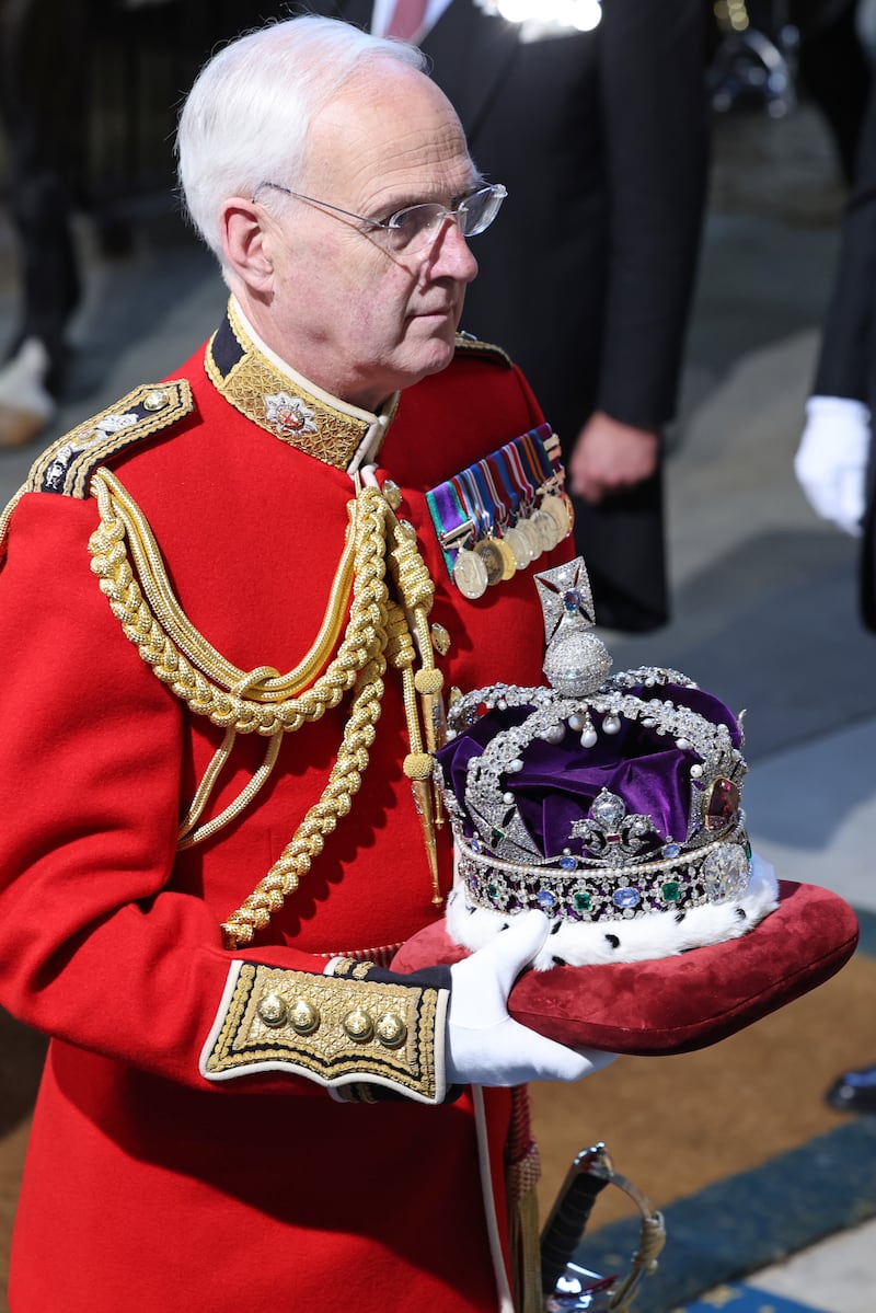 The Imperial State Crown arrives in the House of Lords for the State Opening of Parliament