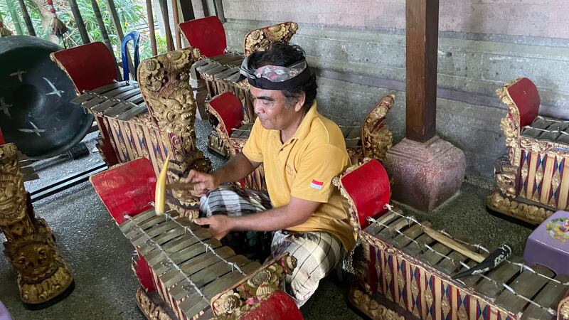 Gamelan teacher Ngurah gives a demonstration on the mesmerising Indonesian percussion instrument.