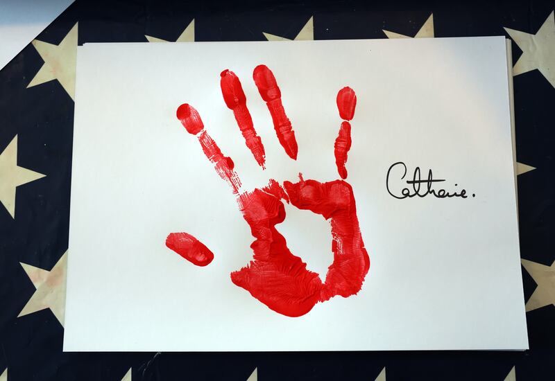 The signed handprint of the Princess of Wales, Patron of Ty Hafan Children’s Hospice, during a visit to the hospice in Sully, near Cardiff, South Wales