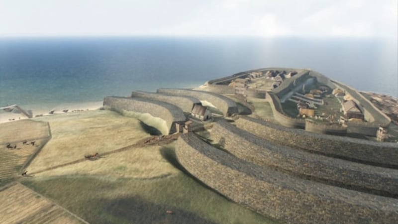 A reconstruction of what the Pictish settlement that predates Burghead may have looked like.