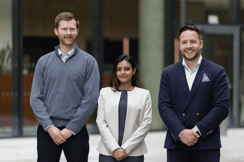 Launching Big Data Belfast 2024 are Jordan McDonald (Analytics Engines), Reeshika Mukherjee (EY), and Gareth Kelly, partner NI data, analytics and AI lead at EY.