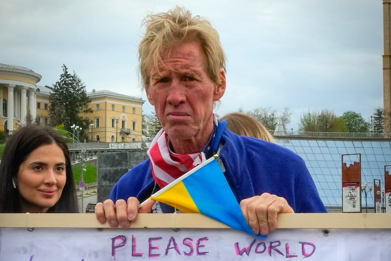 Ryan Wesley Routh at a rally in Kyiv, Ukraine, in 2022 (Efrem Lukatsky/AP)