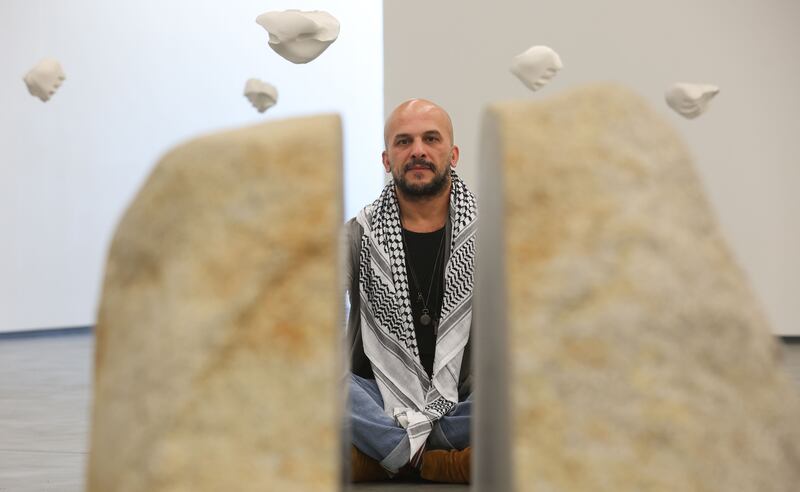 Artist Khaled Barakeh at his exhibition ‘The Shake’ at The Mac in Belfast.
PICTURE COLM LENAGHAN