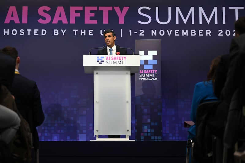 Prime Minister Rishi Sunak speaking during the AI Safety Summit