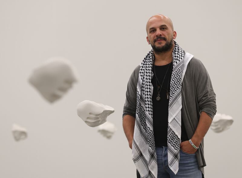 Artist Khaled Barakeh at his exhibition ‘The Shake’ at The Mac in Belfast.
PICTURE COLM LENAGHAN