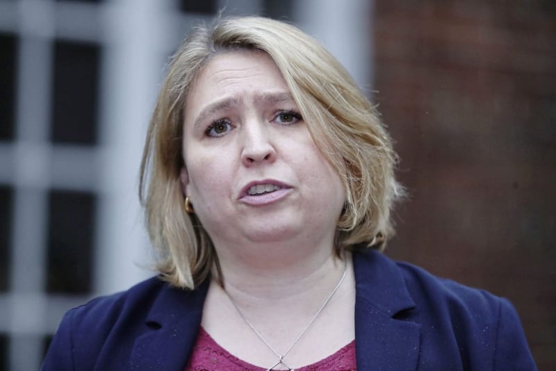 Karen Bradley speaking to the media outside Stormont House as as attempts to restore power-sharing at Stormont continues