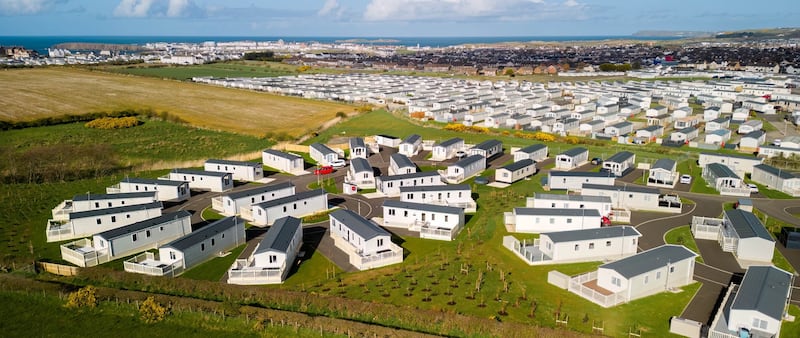 Aerial wide image of holiday mobile homes on the north coast.