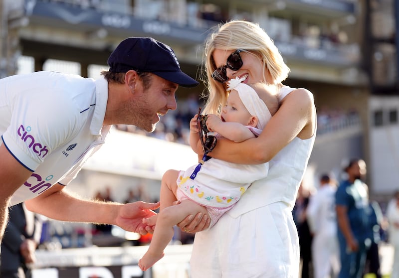 Cricketer Stuart Broad and his fiancee Mollie King and their daughter Annabella at The Kia Oval in 2023