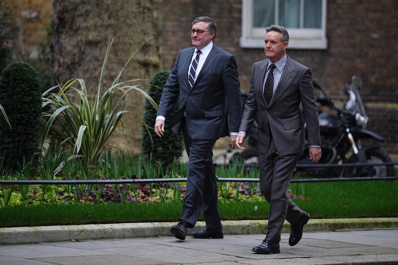 US special envoy to the UK, Mark Burnett (right), and charges d’affaires Matthew Palmer, arriving in Downing Street