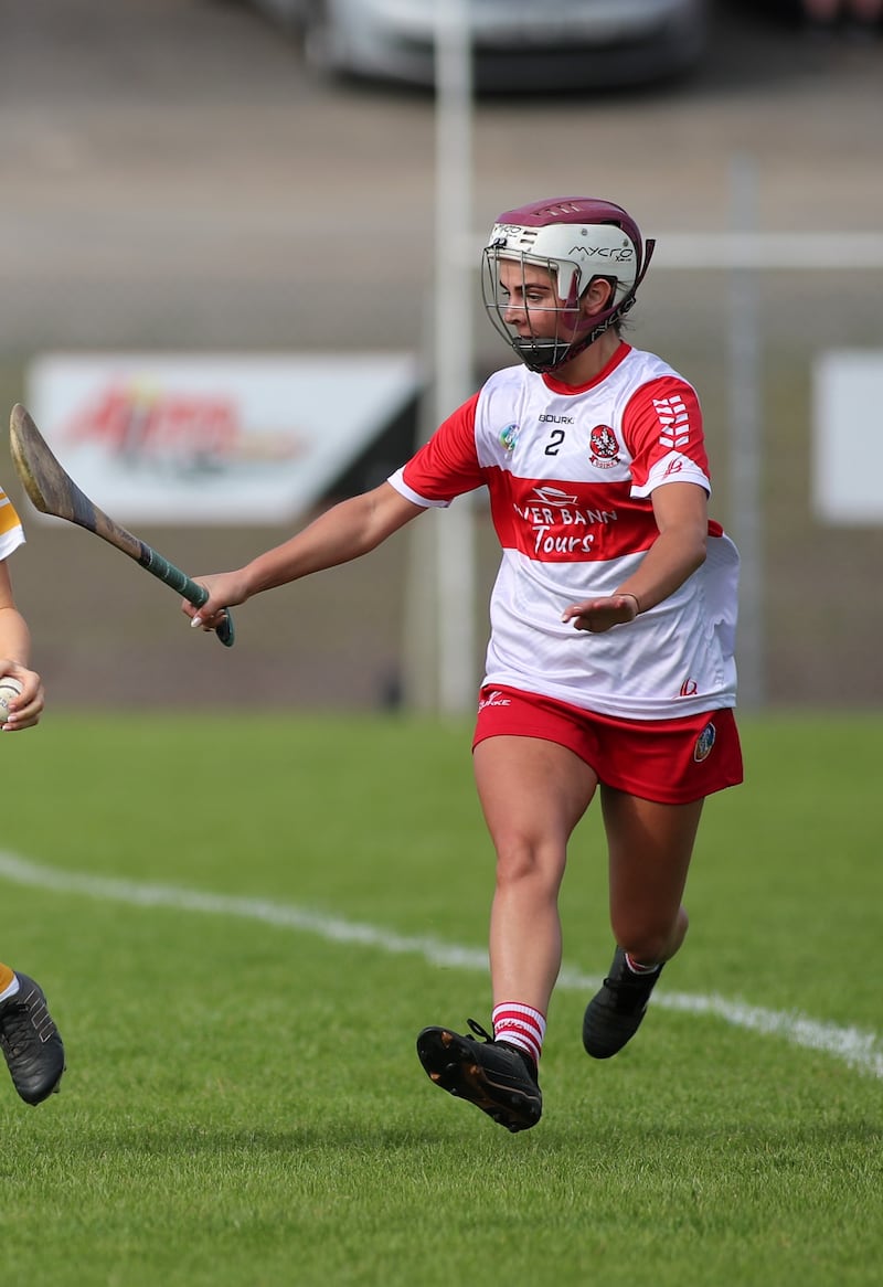 Derry's Ceat McEldowney marking her opponent (not pictured) against Antrim