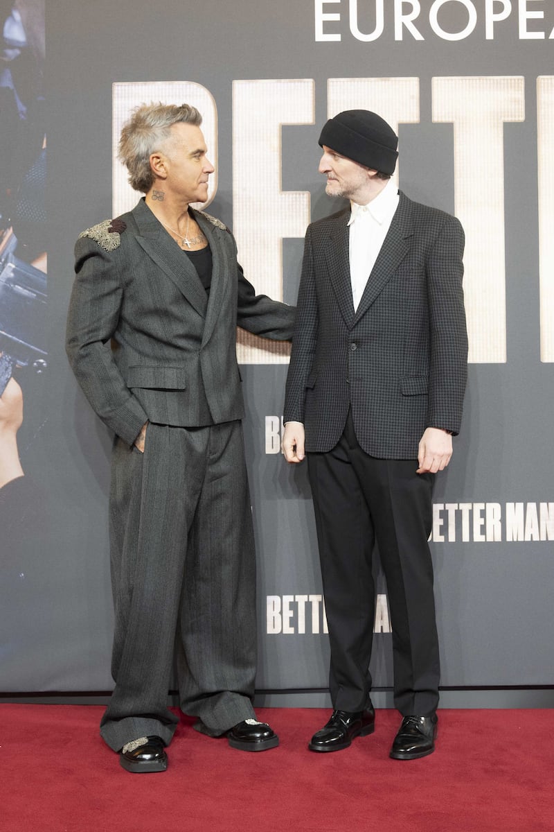 Robbie Williams and Michael Gracey at the European premiere for Better Man in London