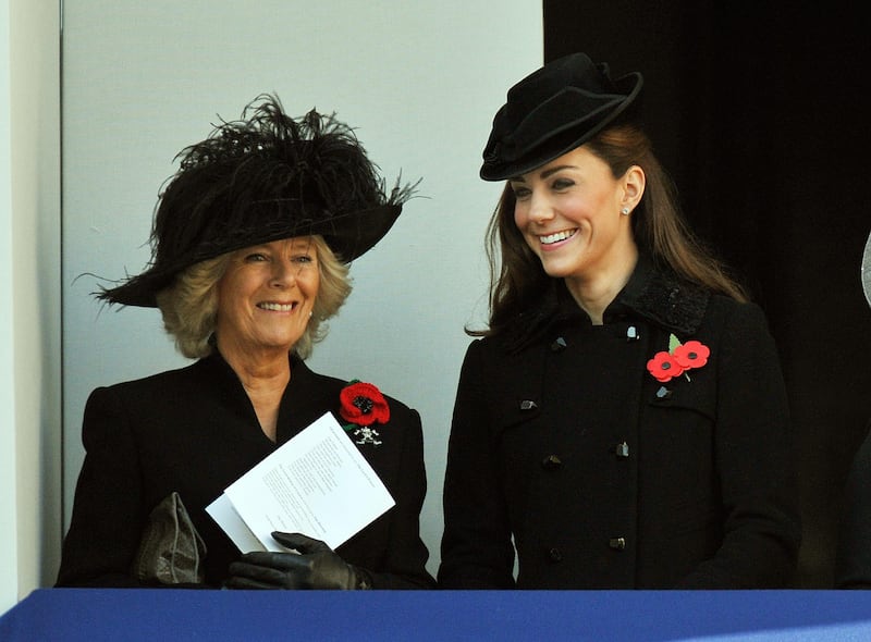 The then-Duchess of Cambridge with the then-Duchess of Cornwall at the Cenotaph in 2011