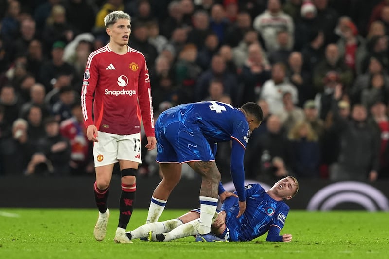 Cole Palmer was injured by a tackled from Manchester United’s Lisandro Martinez