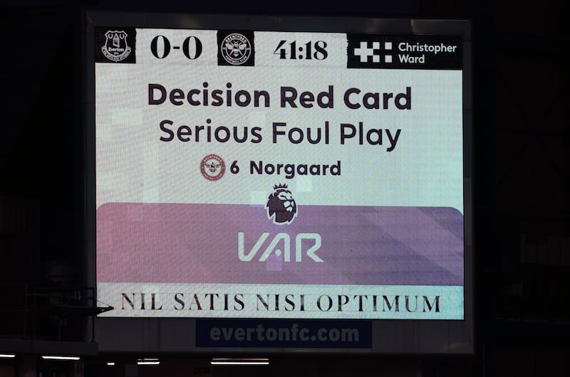 Norgaard’s challenge attracted no initial action but he was sent off after the VAR suggested a review