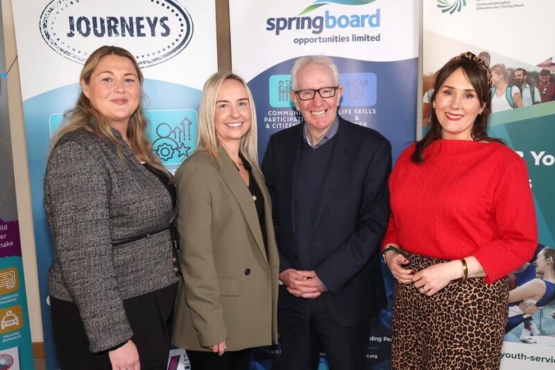 Julie Kurth (SEUPB), Steph O’Rourke (Springboard Executive Director), Jackie Redpath (Springboard Chair), Moira Doherty (Dept for the Economy)