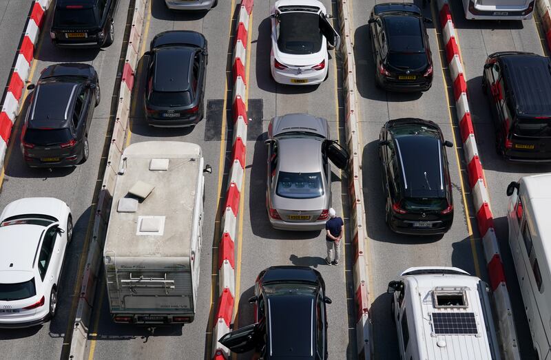 Vehicles queue for ferries at the Port of Dover