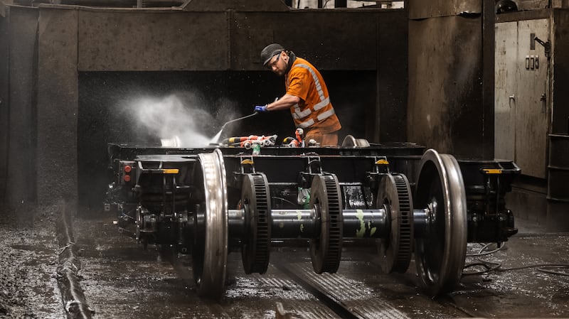 Each bogie is cleaned to remove excess dirt and oil