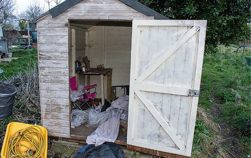 A shed in Lower Roedale Allotments, East Sussex, where a Lidl bag was found containing the body of a missing baby Victoria
