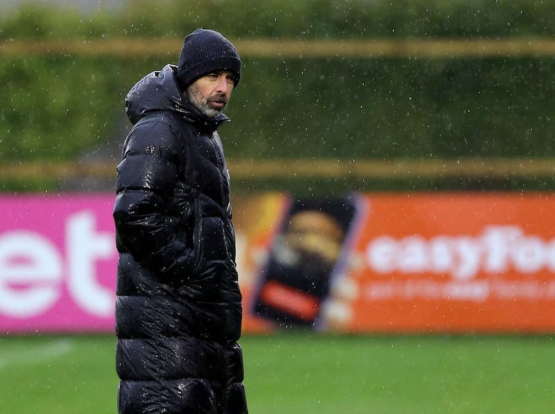 Larne manager Tiernan Lynch  during Sunday's game at Shamrock Park, Portadown