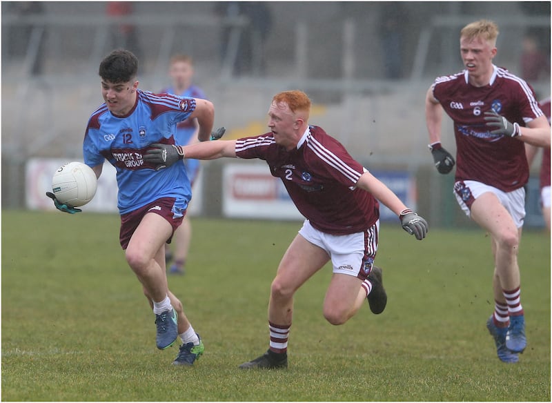 St Michael's Daire Mac Brian (left) and Cormac McBride (Omagh CBS) in action during the MacRory final on March 18 2019. Picture by Pacemaker, Belfast