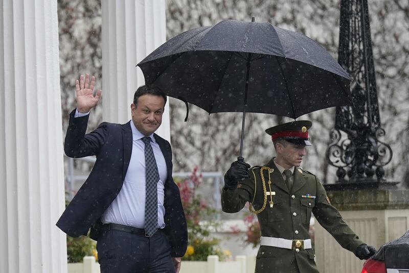 Leo Varadkar leaving Aras an Uachtarain in Dublin, after he tendered his resignation to President of Ireland Michael D Higgins