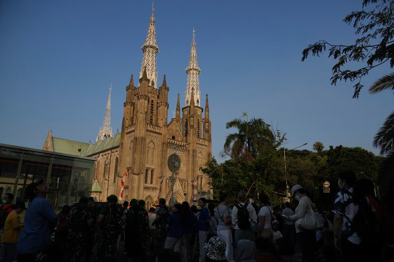 The Pope drew crowds at the Cathedral of Our Lady of the Assumption (AP)