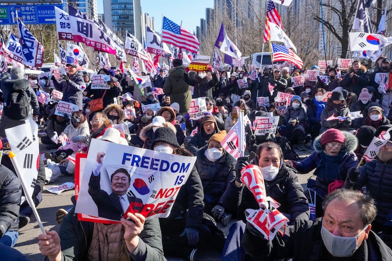 Supporters of impeached South Korean President Yoon Suk Yeol stage a rally to oppose his impeachment (AP/Ahn Young-joon)