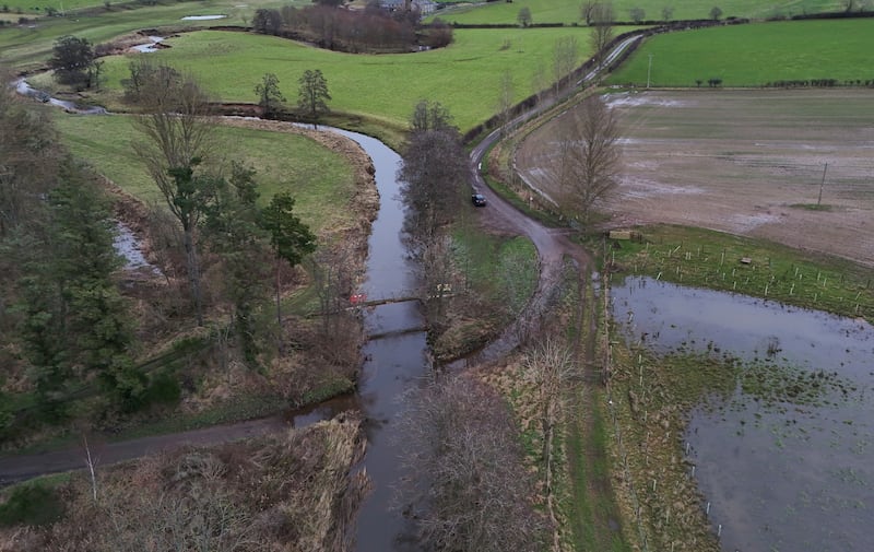 The river was swollen during Storm Darragh