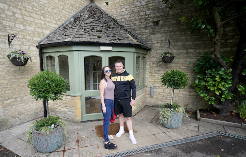 Lauren Hanly and Blake Jones from Gloucester at the front of the queue outside The Farmer’s Dog