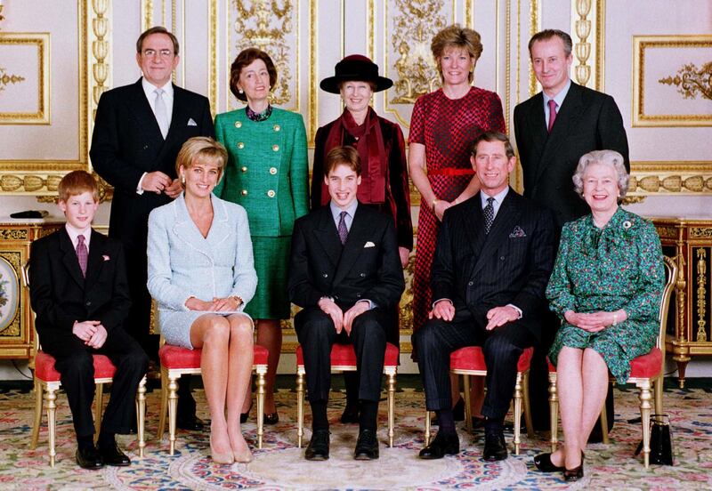 King Constantine (back left) with the royal family on the day of Prince William’s confirmation in 1997