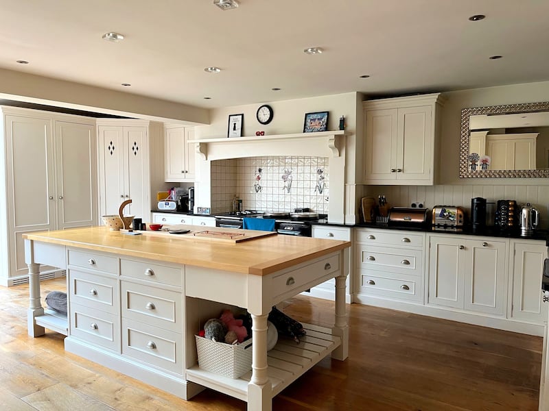 This in-frame bespoke painted kitchen includes island, worktops and appliances. It has ample of storage, including a corner pantry cupboard, priced at £3,750, The