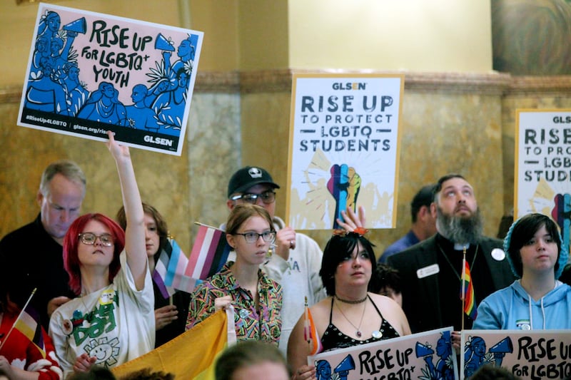 Kansas high school students, family members and advocates rally for transgender rights (John Hanna/AP)