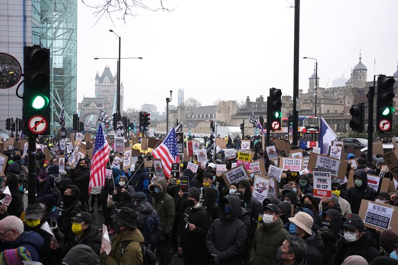 Protesters outside the proposed site of the new Chinese embassy