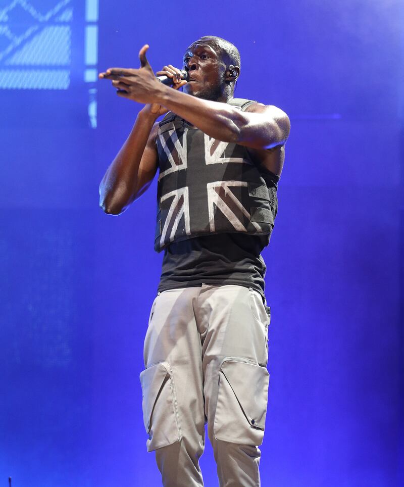 Stormzy performing on the Pyramid Stage at Glastonbury