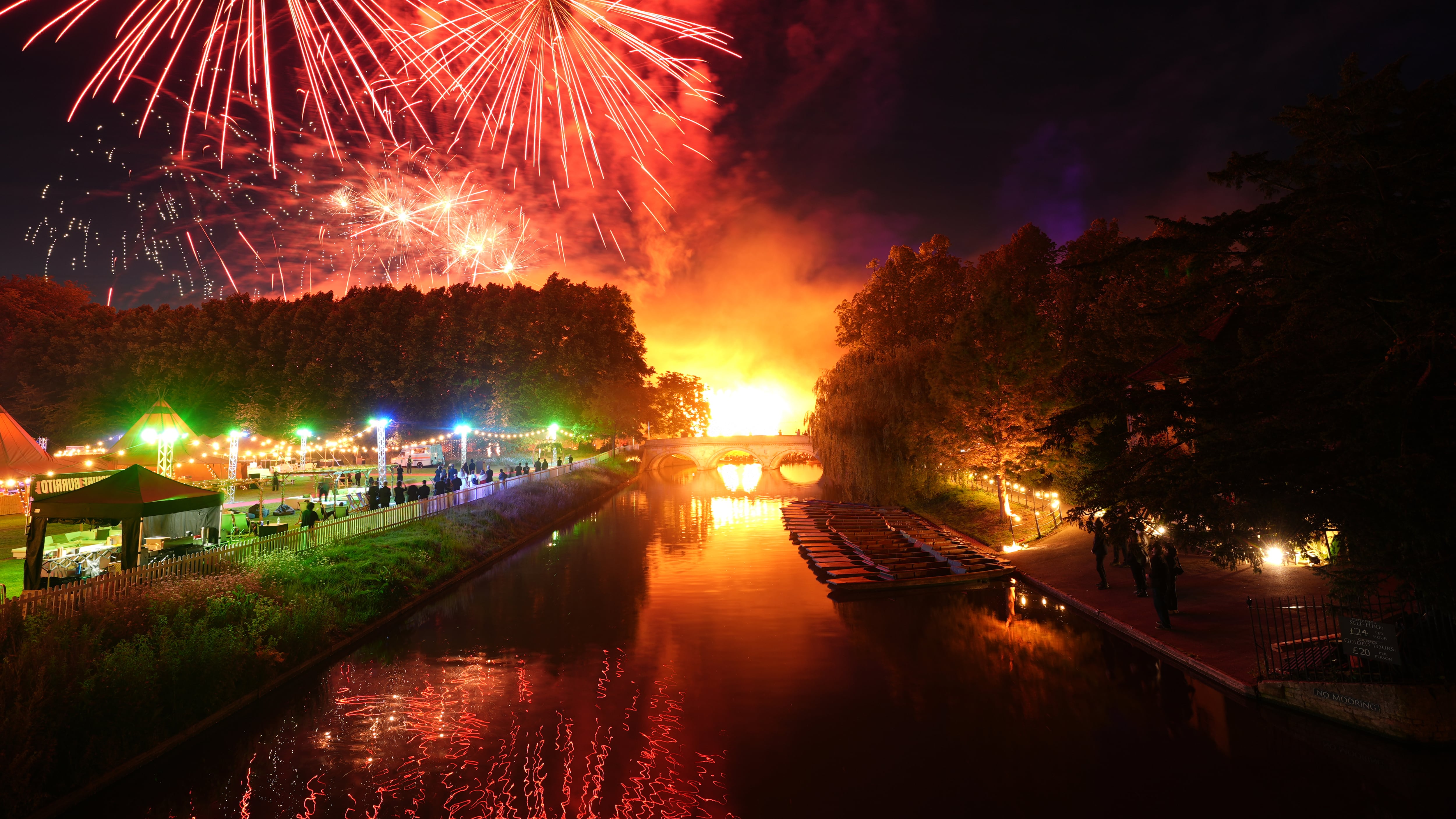 Fireworks explode over the River Cam