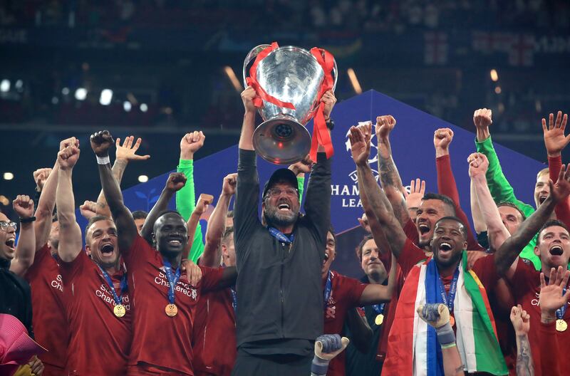 Jurgen Klopp celebrates Liverpool’s Champions League success in 2019