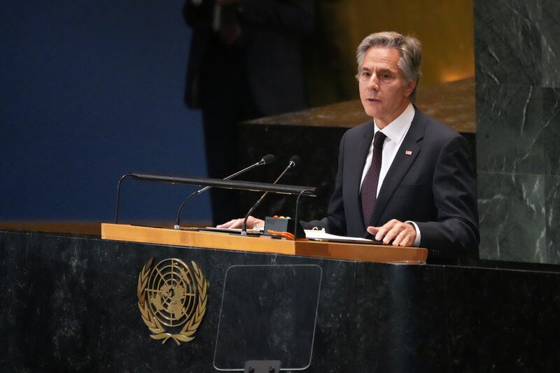 US Secretary of State Antony Blinken speaks during the Summit of the Future on the sidelines of the UN General Assembly at the United Nations Headquarters in New York on Monday (Bryan R Smith/Pool Photo via AP)