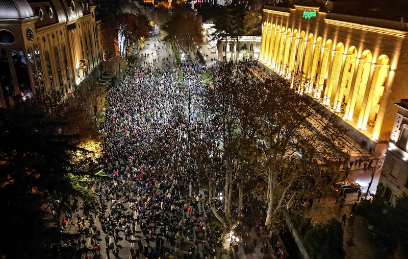 Protesters poured onto the streets of Tbilisi following the announcement (Zurab Tsertsvadze/AP)