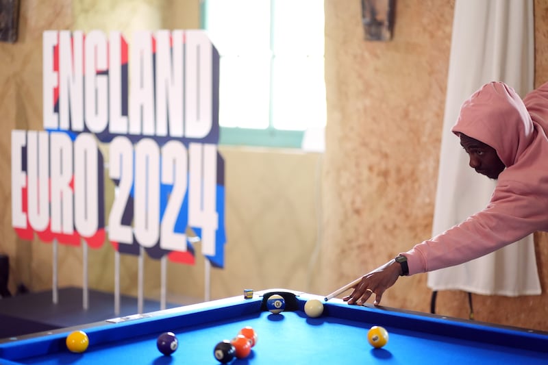 England’s Eberechi Eze playing pool during Thursday’s media day
