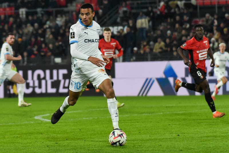 Mason Greenwood scored from the penalty spot in Marseille’s draw with Strasbourg (Mathieu Pattier/AP)