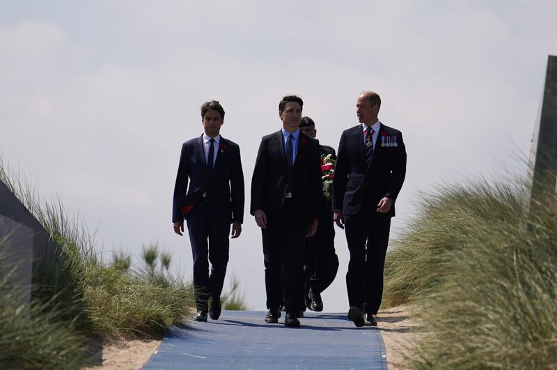 The Prince of Wales, Canadian Prime Minister Justin Trudeau, and Prime Minister of France Gabriel Attal