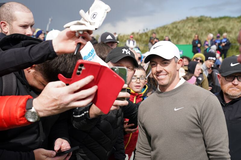 Rory McIlroy with fans during the Pro-Am at Royal County Down