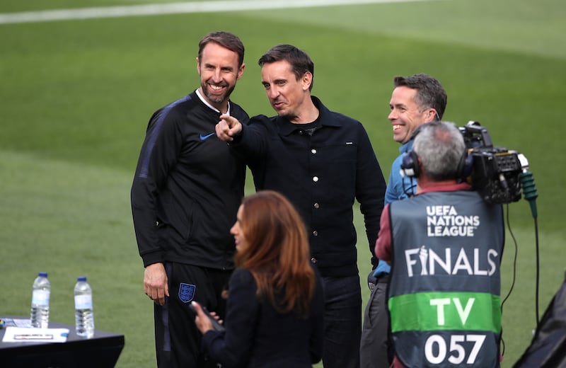 Gary Neville (centre) played alongside Gareth Southgate for England at Euro 1996