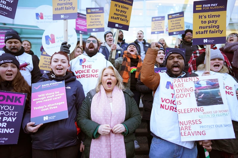 Royal College of Nursing chief executive Pat Cullen joins members on the picket line outside University College Hospital